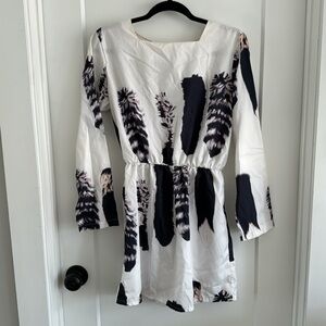 Feather Printed Satin Dress